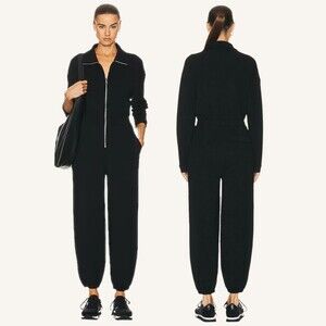 Varley Black Jessie Jumpsuit LARGE Zip Front Long Sleeve Athleisure Luxury